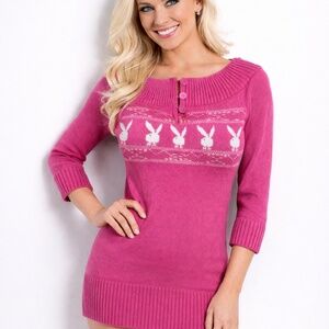 Playboy NWT Tunic Sweater. Hot Pink. HTF. Y2K. Size Medium. Original Owner